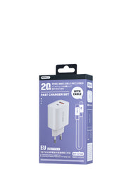 Remax Wall Charger USB A & Type C Fast Charger, 20Watts, White - RP-U120 C-L