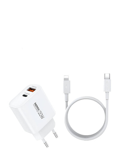 Remax Wall Charger USB A & Type C Fast Charger, 20Watts, White - RP-U120 C-L
