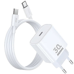 Remax Wall Charger & Fast Data Cable, 30Watts, White - RP-U71