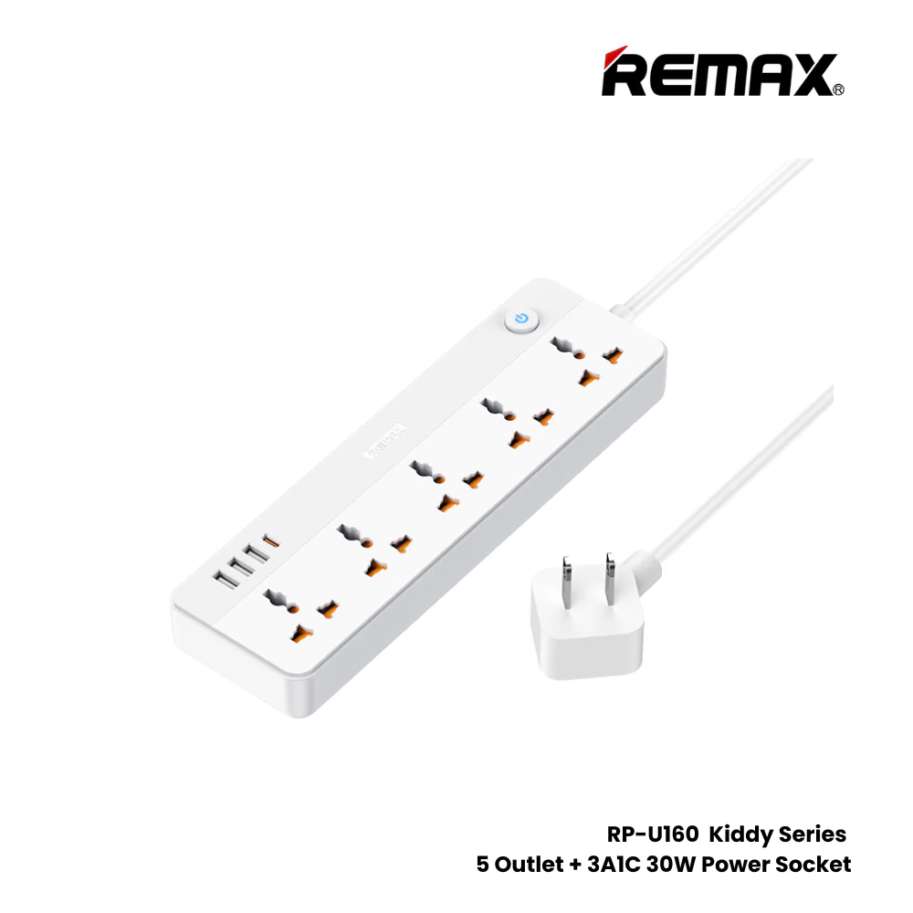 Remax Kiddy Adapter 30Watts, 5 Outlet, 1.5Mm, White - RP-U160