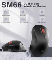 Solakaka Mouse Adjustable, Silent Dual Mode, Bluetooth, Rechargeable, Black - SM66