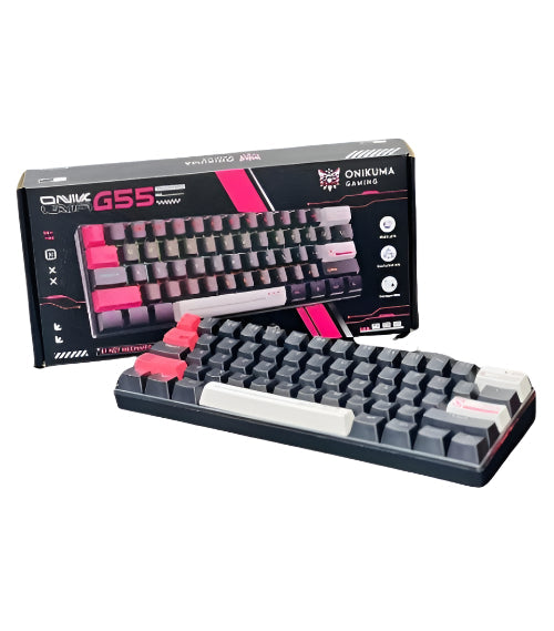 Onikuma USB Wired Gaming Keyboard, RGB Custom Backlight, Custom Keycap Replacement, Black - G55