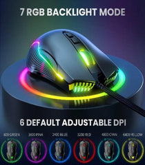 Onikuma USB Gaming Mouse, RGB LED Wired E-Sports Mouse, Black - CW905