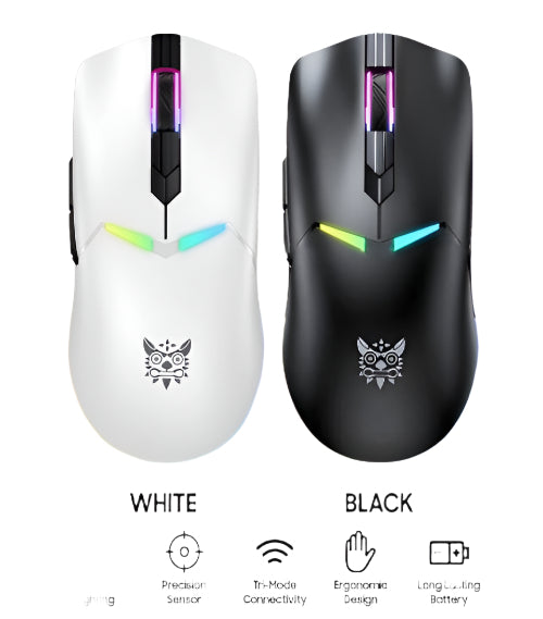 Onikuma Wireless Gaming Mouse Three Mode, Bluetooth & Wired, Black / White - CW928