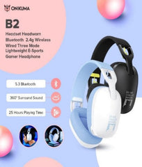 Onikuma Wireless Gaming Headset, Noise Cancelling with Microphone, For PS5 & PS4 & PC & Mac, Black / White - B2