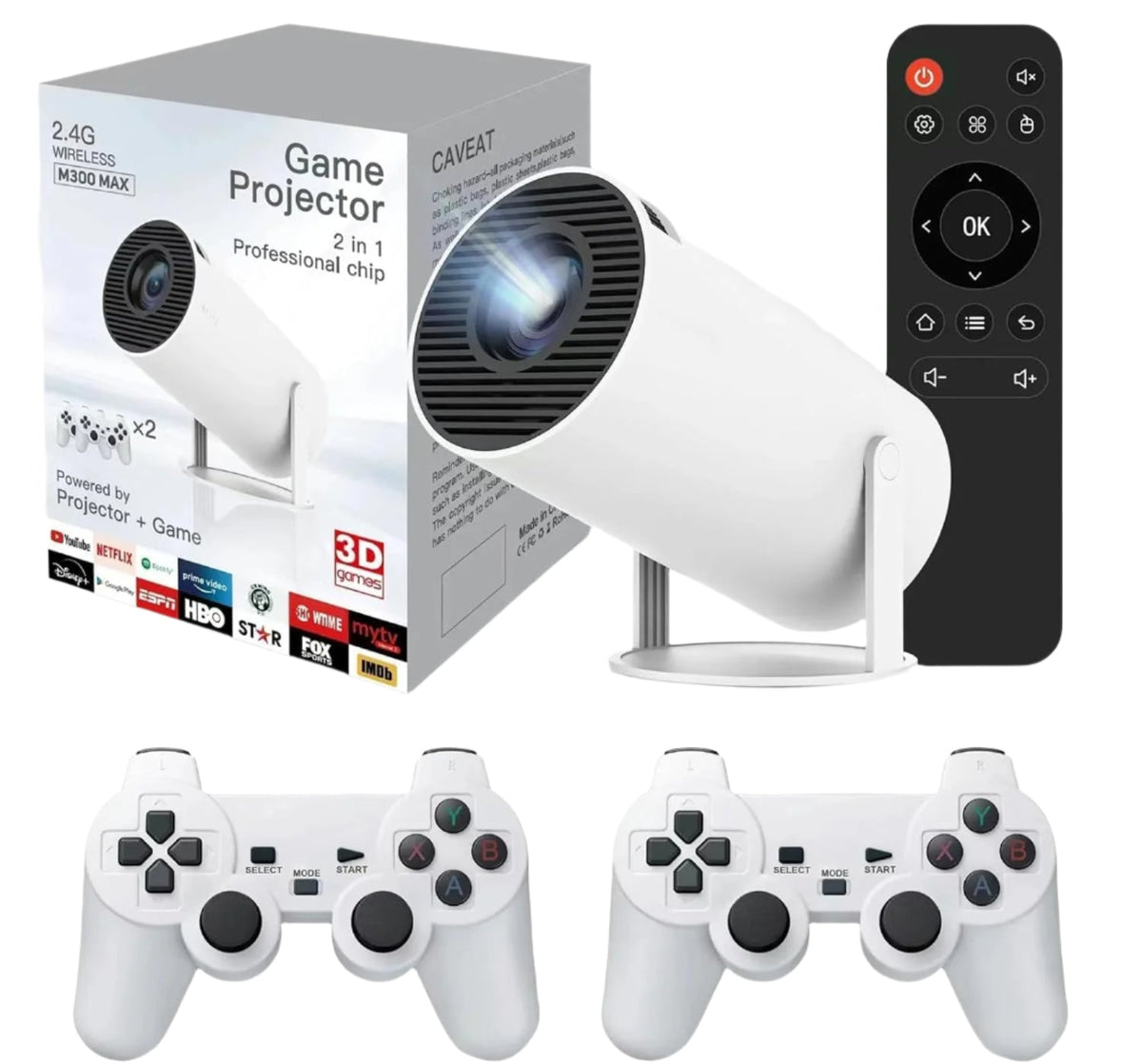 SMART Mini Game Video Projector 4K/HD/3D, Supported WiFi 6, Bluetooth 5.4, Android 11, Lamp - M300 MAX