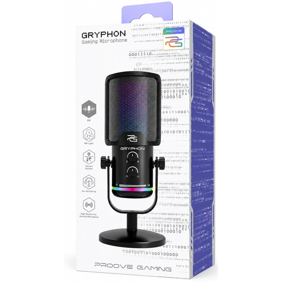 Proove Gaming Gryphon Type-C Condenser Gaming Microphone with RGB & ENC - Black