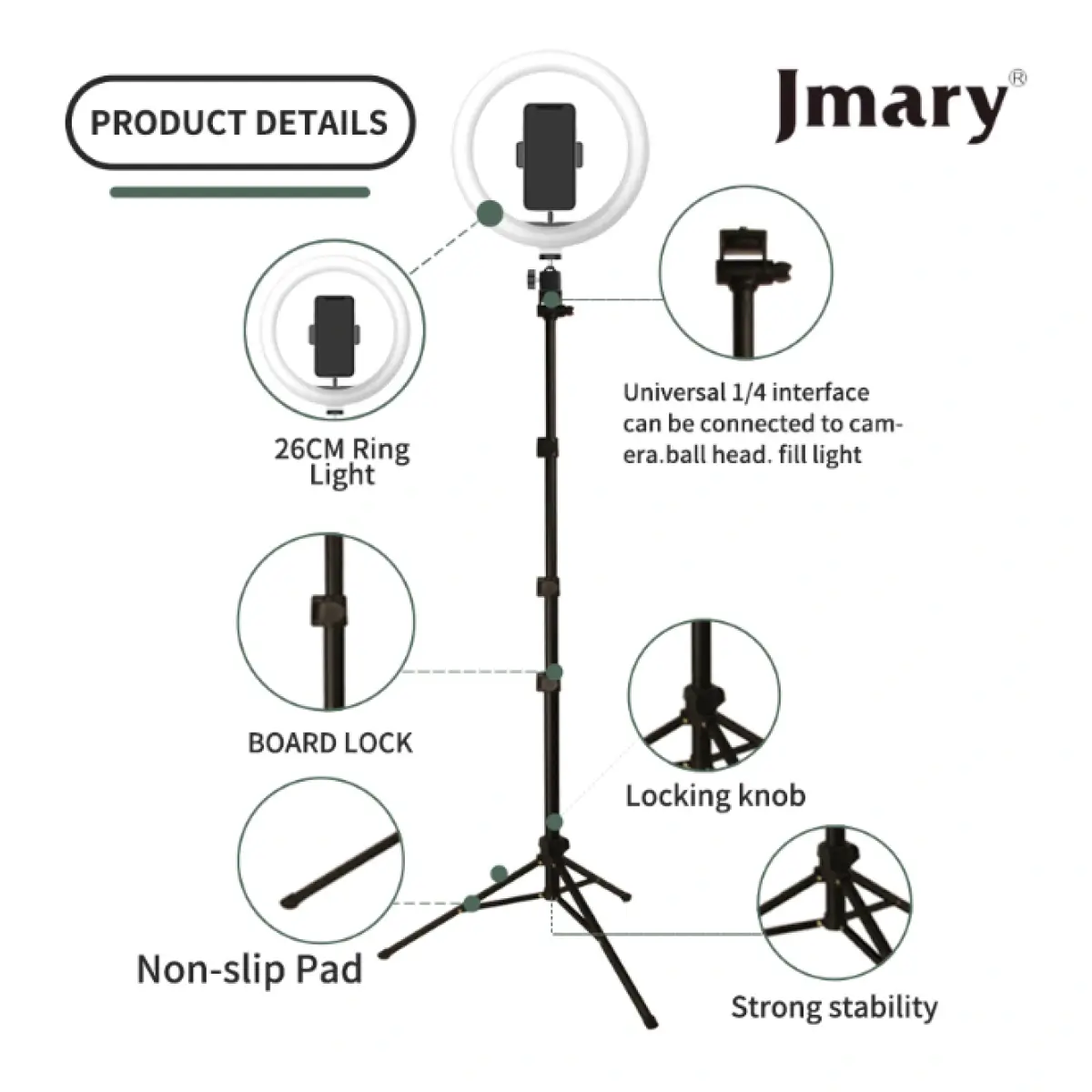 Jmary Fm 536a 10 Inch Selfie Ring Light Tripod Kit