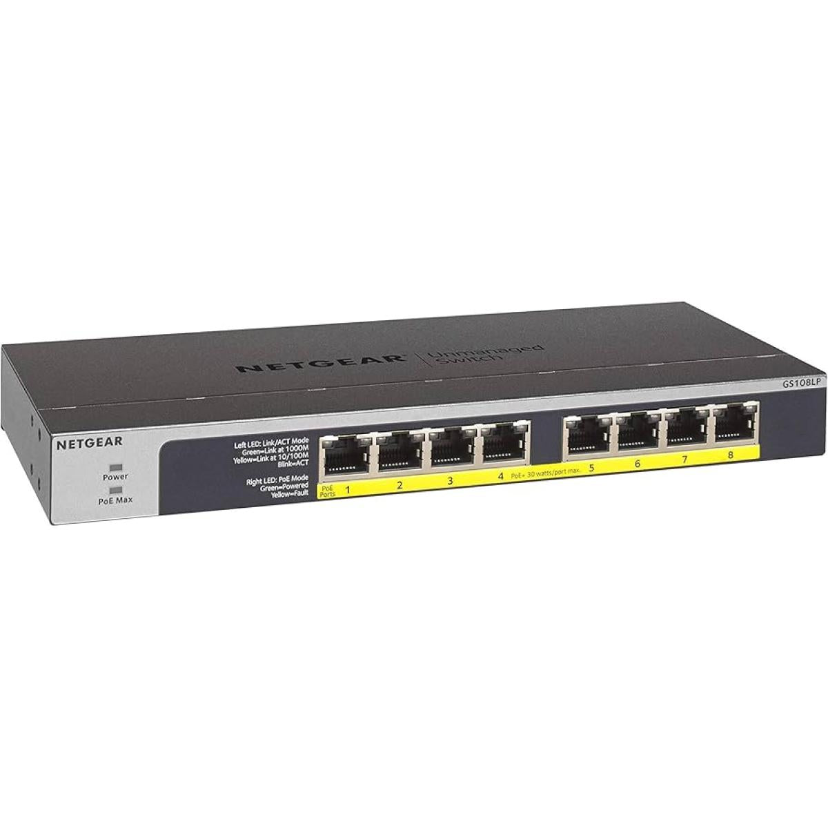 NETGEAR (GS108LP) 8-Port Gigabit Ethernet Unmanaged PoE/PoE+ Switch 60W Upgradeable, Desktop, Wall Mount or Rackmount | GS108LP | - CompuMe