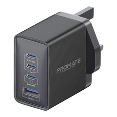 Promate GaNPort4-67PD 67W Power Delivery GaNFast Charger with Quick Charge 3.0 - Black