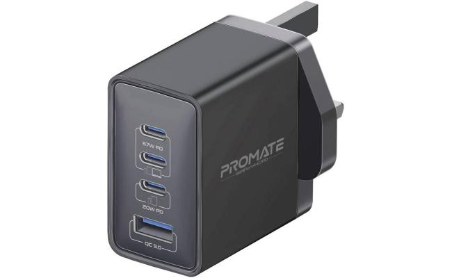 Promate Ganport4 67pd 67w Power Delivery Ganfast Charger with Quick Charge 3.0
