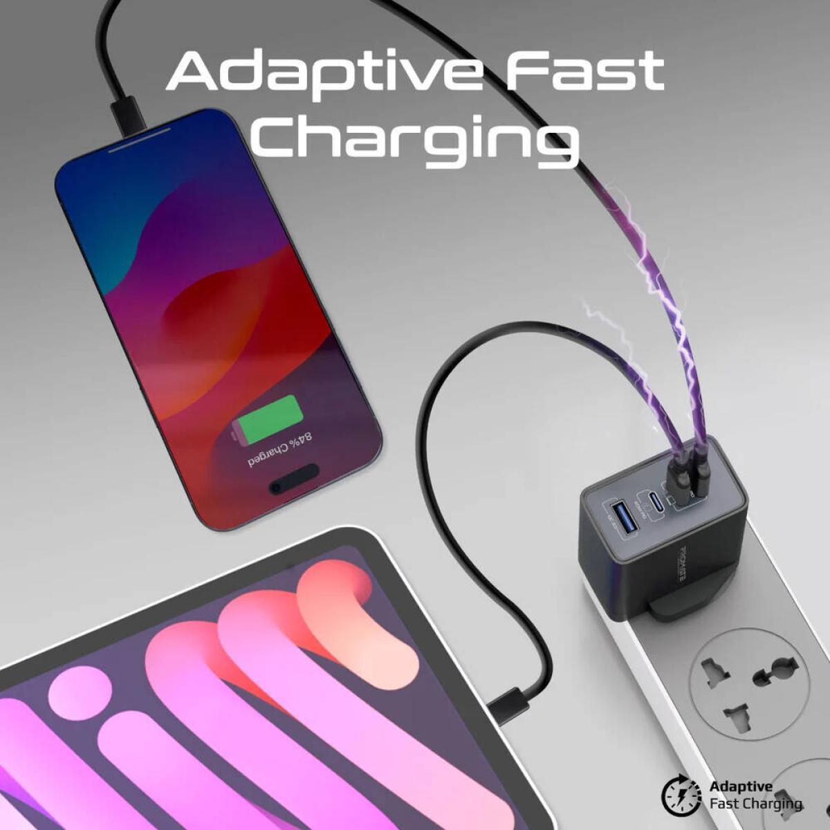 Promate Ganport4 67pd 67w Power Delivery Ganfast Charger with Quick Charge 3.0
