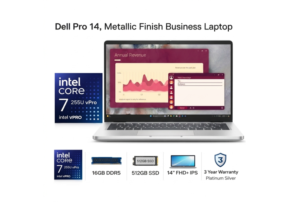 Dell Pro 14, 16gb, 512gb, solid state drive