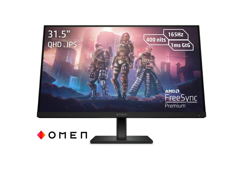 HP OMEN 32q Gaming Monitor, 31.5 Inch, 2560 x 1440 (QHD), IPS, Flat, 165Hz, 1ms, 400 nits, FreeSync Premium, DisplayPort and 2x HDMI 2.0, Eyesafe certified, Black - 780K0AS