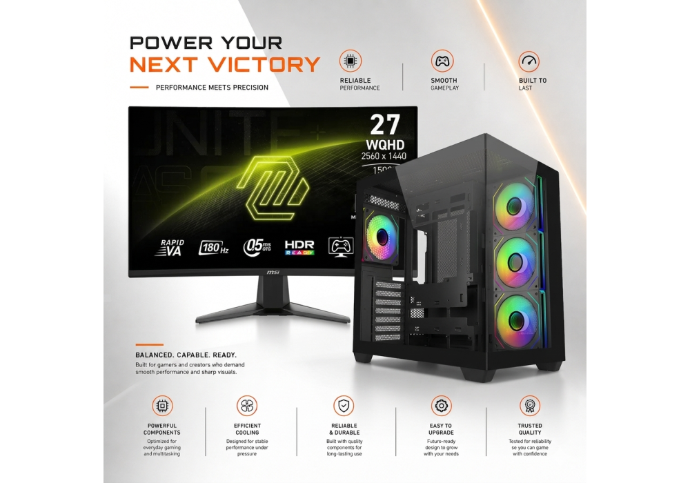 CompuMe Ultra 5 Gaming Bundle | Intel Core Ultra 5 245kf 5.2GHz Turbo 14 Core, Nvidia GeForce RTX 5060 Ti 16GB GDDR7, 16GB DDR5 5600Mhz, 1TB NV3 6000MB/S, 360mm AIO Liquid Cooling w/ MAG 27CQ6F 27" 2K Curve Monitor