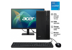 Acer Veriton S2722G Commercial Desktop PC Bundle, Intel Core i5-14400 10-Core, 8GB DDR5 RAM, 512GB NVMe PCIe 4.0 SSD, Wi-Fi 6, Bluetooth 5.3 + Acer EK241Y P6 23.8" FHD IPS 100Hz Monitor, FreeSync, Speakers, 3 Years Warranty