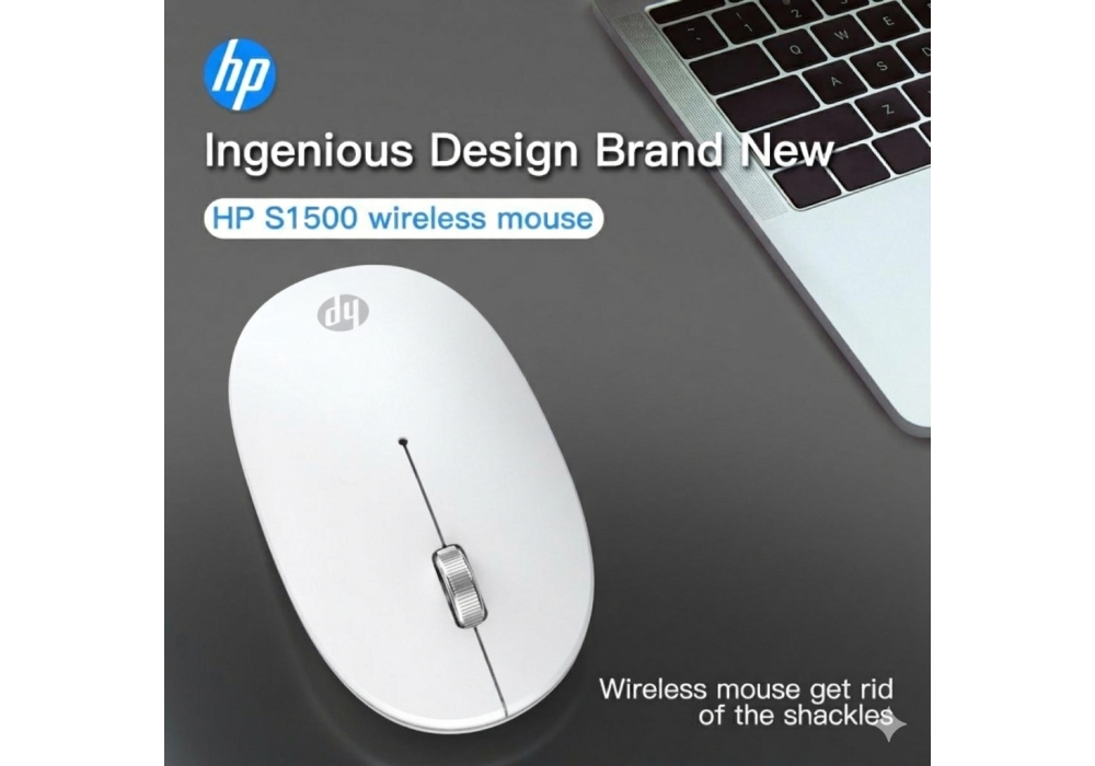 HP Mouse S1500 Wireless Ergonomic Design 1600 DPI Mouse Smart Auto-sleep Function - White