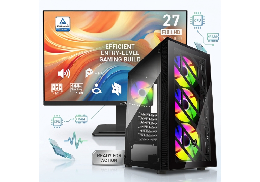 CompuMe 0.5 Gaming Bundle | Intel Core™ i5-14400F Processor NVIDIA GeForce RTX 5050 8GB GDDR6 16GB DDR4 3200MHz 1TB SSD NV3 6000MB/s w/ PRO MP273 E14A 27" FHD Computer Monitor