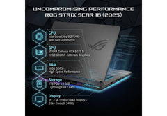 ASUS ROG Strix G16 Gaming Laptop, Intel Core Ultra 9 275HX with AI Boost NPU, NVIDIA GeForce RTX 5070 Ti 12GB GDDR7, 16GB DDR5, 1TB PCIe 4.0 SSD, 16" 2.5K 240Hz Nebula Display, Wi‑Fi 7, Thunderbolt 5, 90Wh Battery - Volt Green