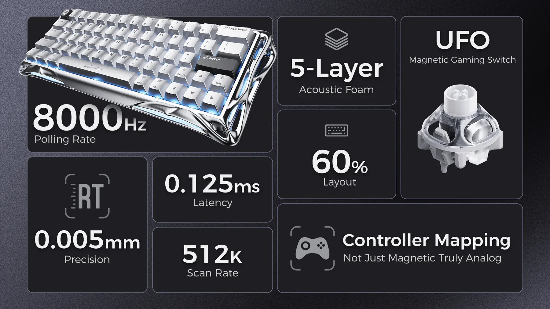 GravaStar Edition-8kHz V60 silver magnetic hall effect gaming keyboard Mercury Pro