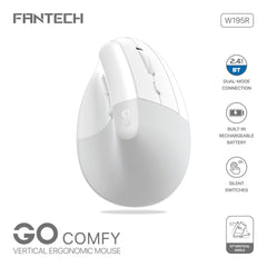 Fantech W195r Go Comfy Vertical Ergonomic Wireless & Bluetooth Mouse White