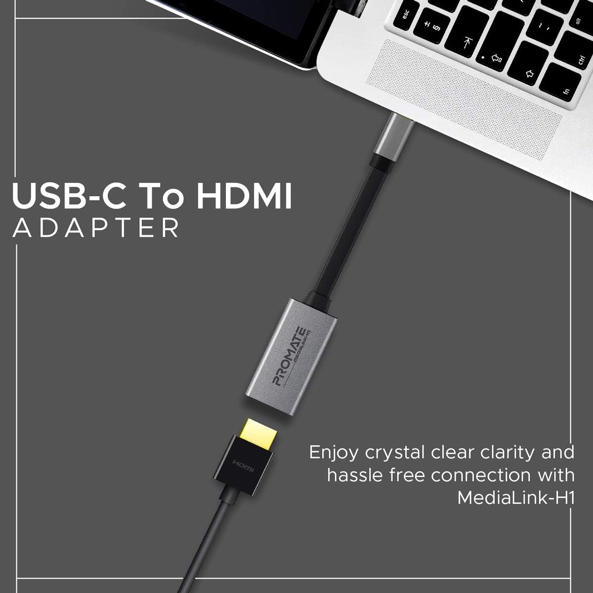 Promate Medialink H1 Type C To Hdmi Adapter 4k 30hz Video Converter W/ Audio Output Grey Promate Medialink H1 Type C To Hdmi Adapter 4k 30hz Video Converter W/ Audio Output Grey