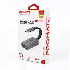 Promate MediaLink-H1 Type-C to HDMI Adapter 4K 30Hz Video Converter w/ Audio Output - Grey