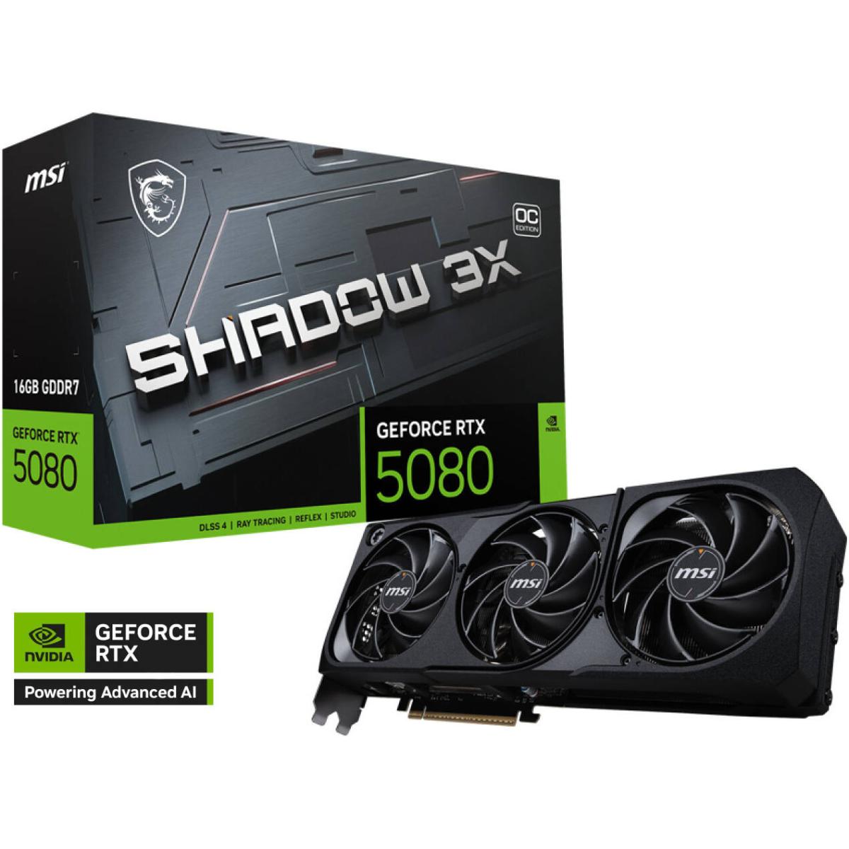 Msi Geforce Rtx 5080 Shadow 3x Oc Graphics Card, 16gb Gddr7 256 Bit Memory, 2640 Mhz Boost Clock, 10752 Cuda Cores, 30 Gbps Memory Speed
