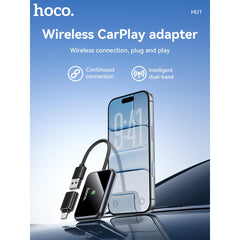 HOCO HU1 Wireless CarPlay Adapter for iPhone – USB-A/USB-C, Metal Grey