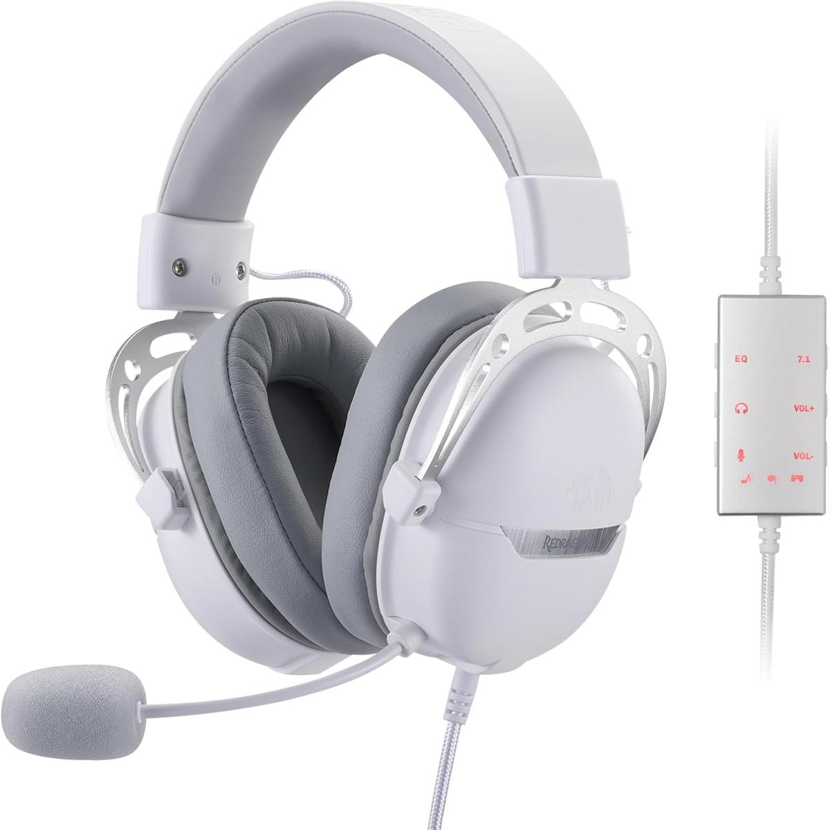 Redragon H376wg Aurora Wired Gaming Headset, 7.1 Surround Sound Over Ear Headphone W/40 Mm Audio Drivers, Advanced Eq Mode, 240g Lightweight, Cozy Memory Foam Pads, Usb Powered For Pc/ps4/ns White
