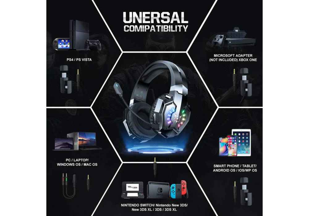 Wired Headset Onikuma B15 Adjustable Rgb Tri-Mode Gaming Earphone Noise Isolation Wireless Headphones With Mic