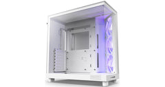 NZXT H6 Flow RGB Perforated Compact Dual-Chamber Mid-Tower Tempered Glass Gaming Case w/ 3xF120 RGB Fans & USB Type-C Port - White