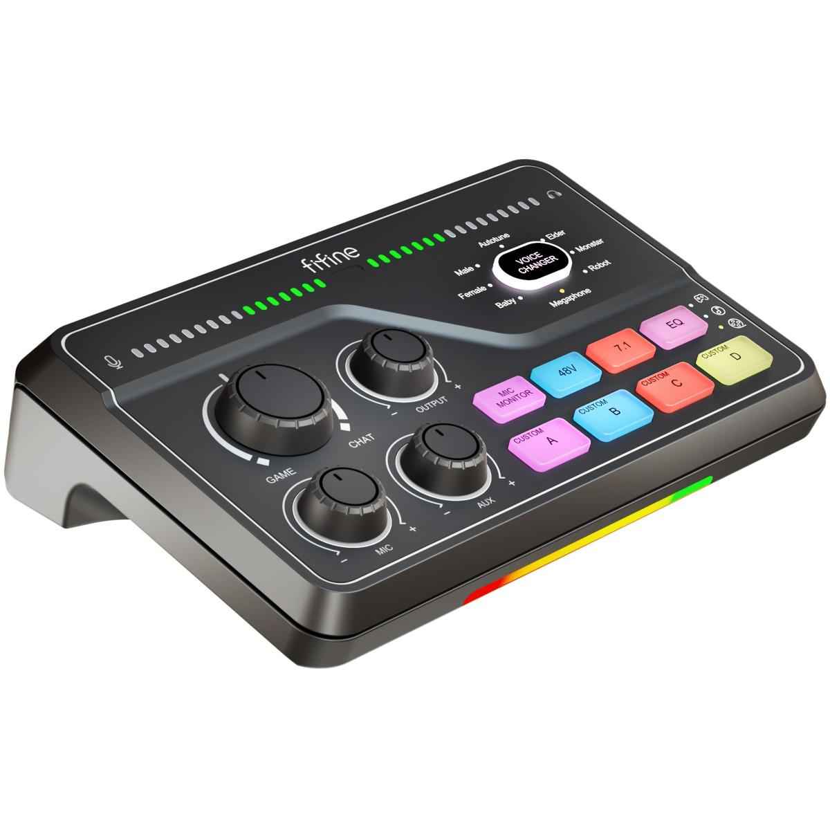 Fifine SC8 RGB PC Recording Studio Audio Sound Cards Mixers External XLR Live Streaming USB Gaming Audio Sound Card