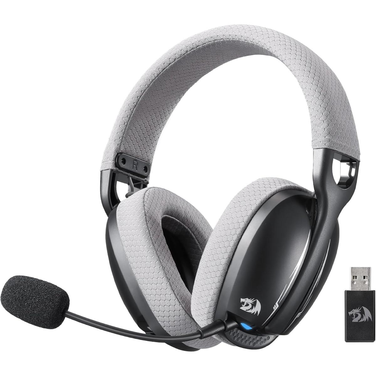 Redragon H878bg 3 Mode Wireless Blue Lighting Gaming Headset Lightweight 7.1 Surround Sound 40mm Drivers Detachable Microphone Multi Platforms For Pc, Ps5/4/3, Switch, Mobile, Black - CompuMe