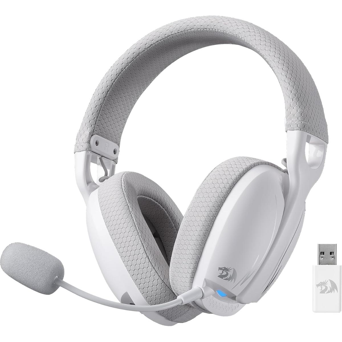 Redragon H878wg 3 Mode Wireless Blue Lighting Gaming Headset Lightweight 7.1 Surround Sound 40mm Drivers Detachable Microphone Multi Platforms For Pc, Ps5/4/3, Switch, Mobile, White - CompuMe