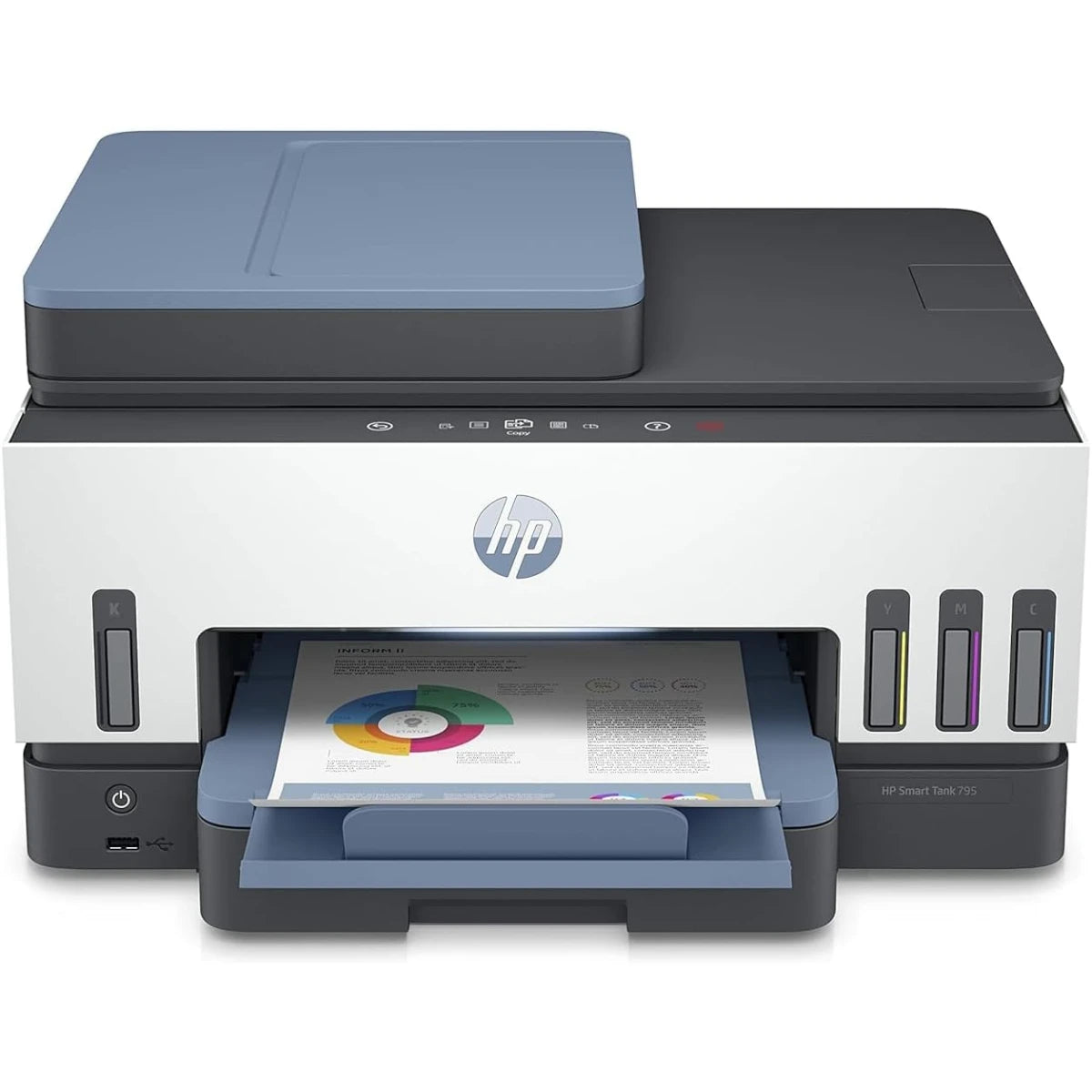 HP 795 | Smart Tank | Touchscreen | Wireless | Print, Copy, Scan, Fax | Automatic Duplex | Print Speed: 15ppm(black) / 9ppm(color) | Up to 18000 black or 8000 color pages included