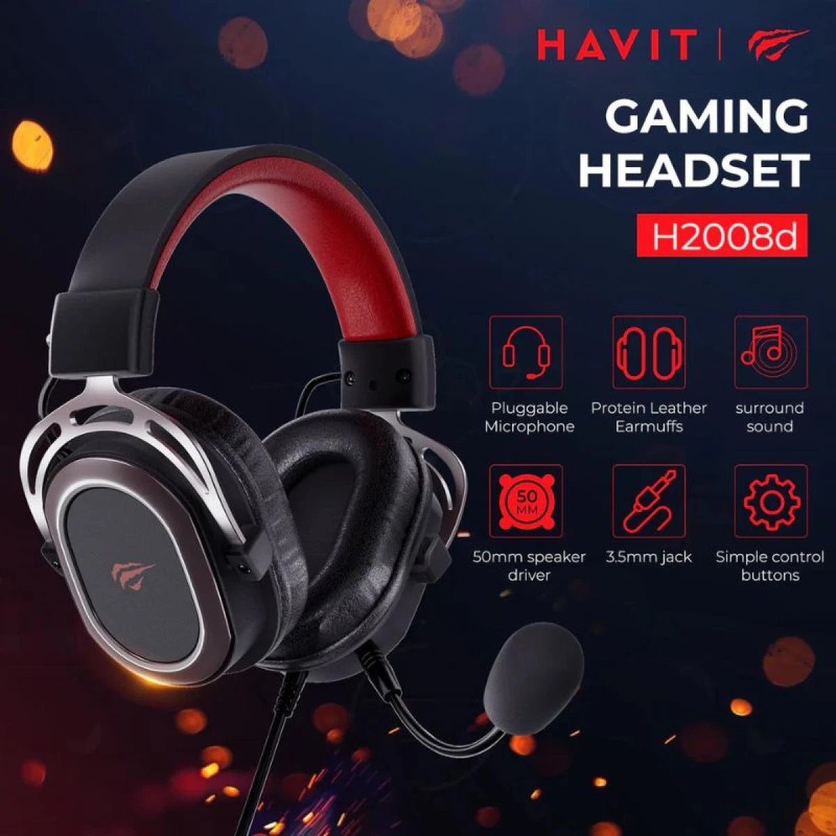 HAVIT GAMING HEADPHONE 3.5MM Jack SURROUND SOUND H2008D, headset