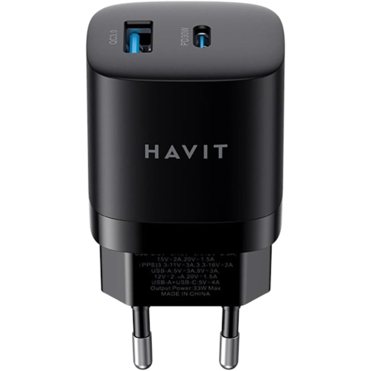 HAVIT UC303 EU 2-Port Travel Charger – 30W (Black)