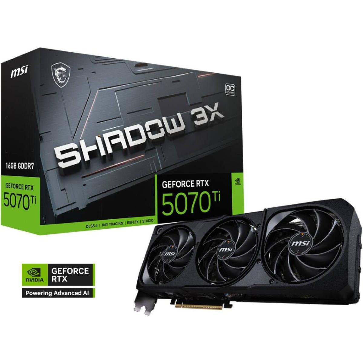 MSI GeForce RTX 5070 Ti SHADOW 3X OC 16GB GDDR7 256-Bit Memory, 2482 MHz Boost Clocks, 8960 CUDA Cores, 28 Gbps Memory Speed, PCI Express Gen 5