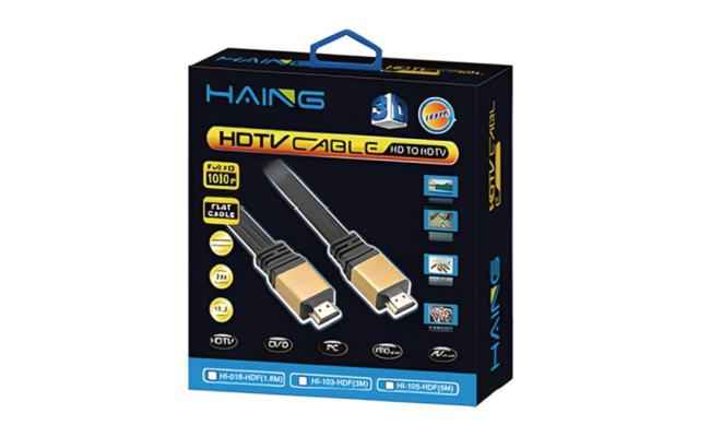 Haing Hi 0105 Hdf Flat HDMI V1.4 Cable High Speed + Ethernet Gold 3d HD Hdtv Lead 5 meter