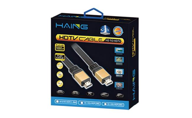 HAING HI - 0105 - HDF Flat HDMI V1.4 Cable High Speed + Ethernet Gold 3d HD HDTV Lead - 5 meter