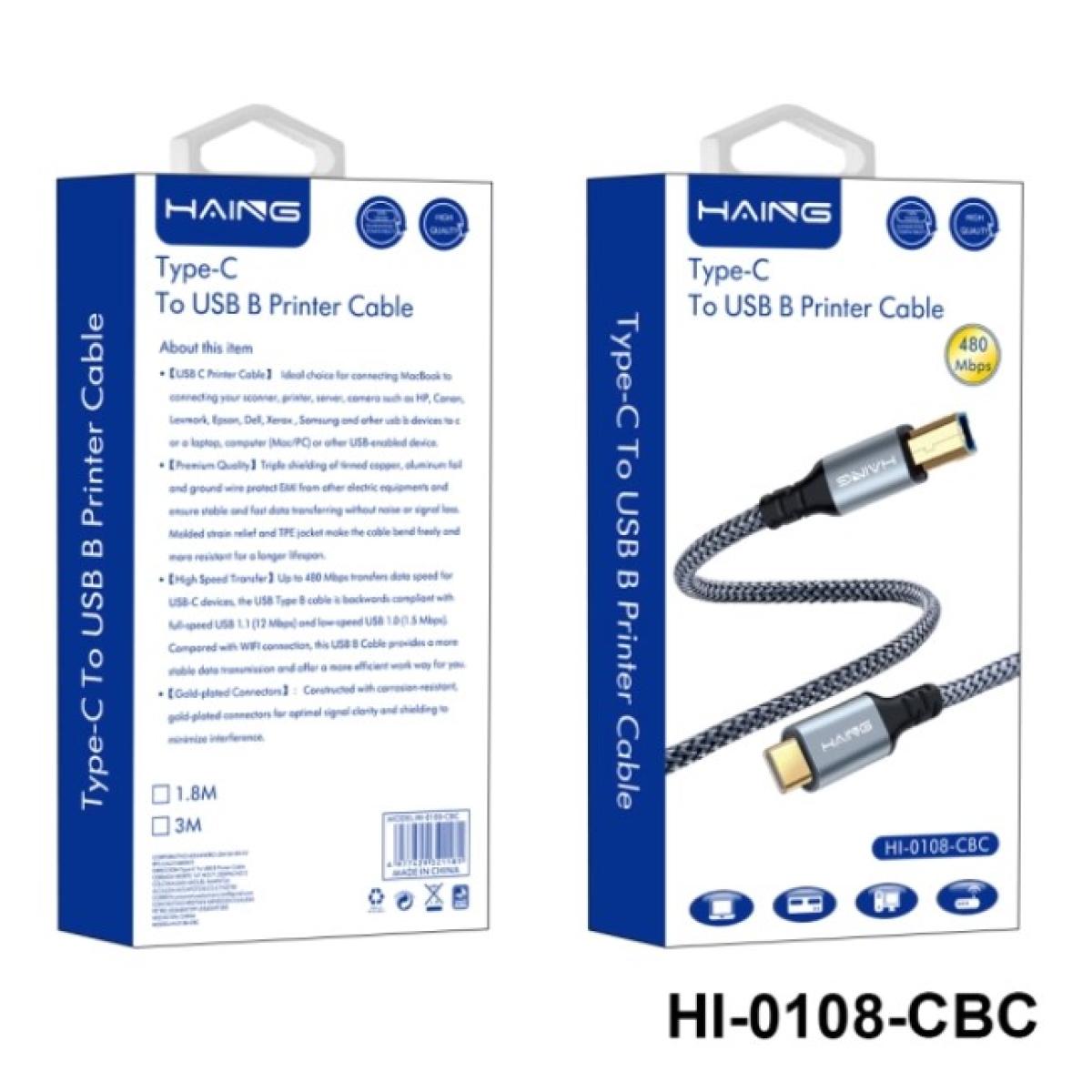 HAING HI-0108-CBC Type-C to USB B Printer Cable 1.8M