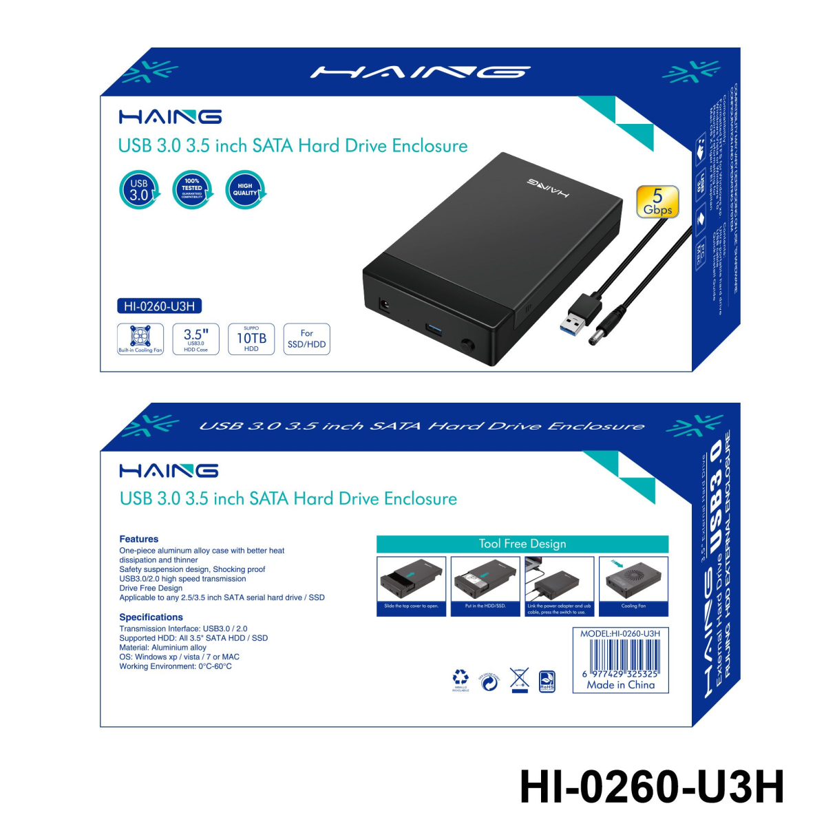HAING USB 3.5 SATA hard disk enclosure for electronics hardware