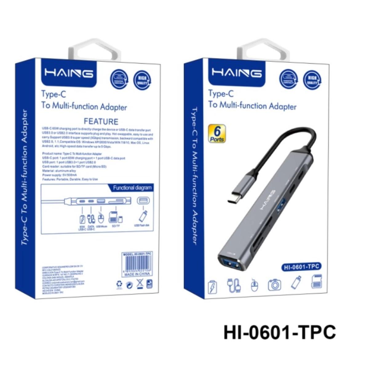 HAING HI-0601-TPC Type-C to 6 Port Multifunction Adapter