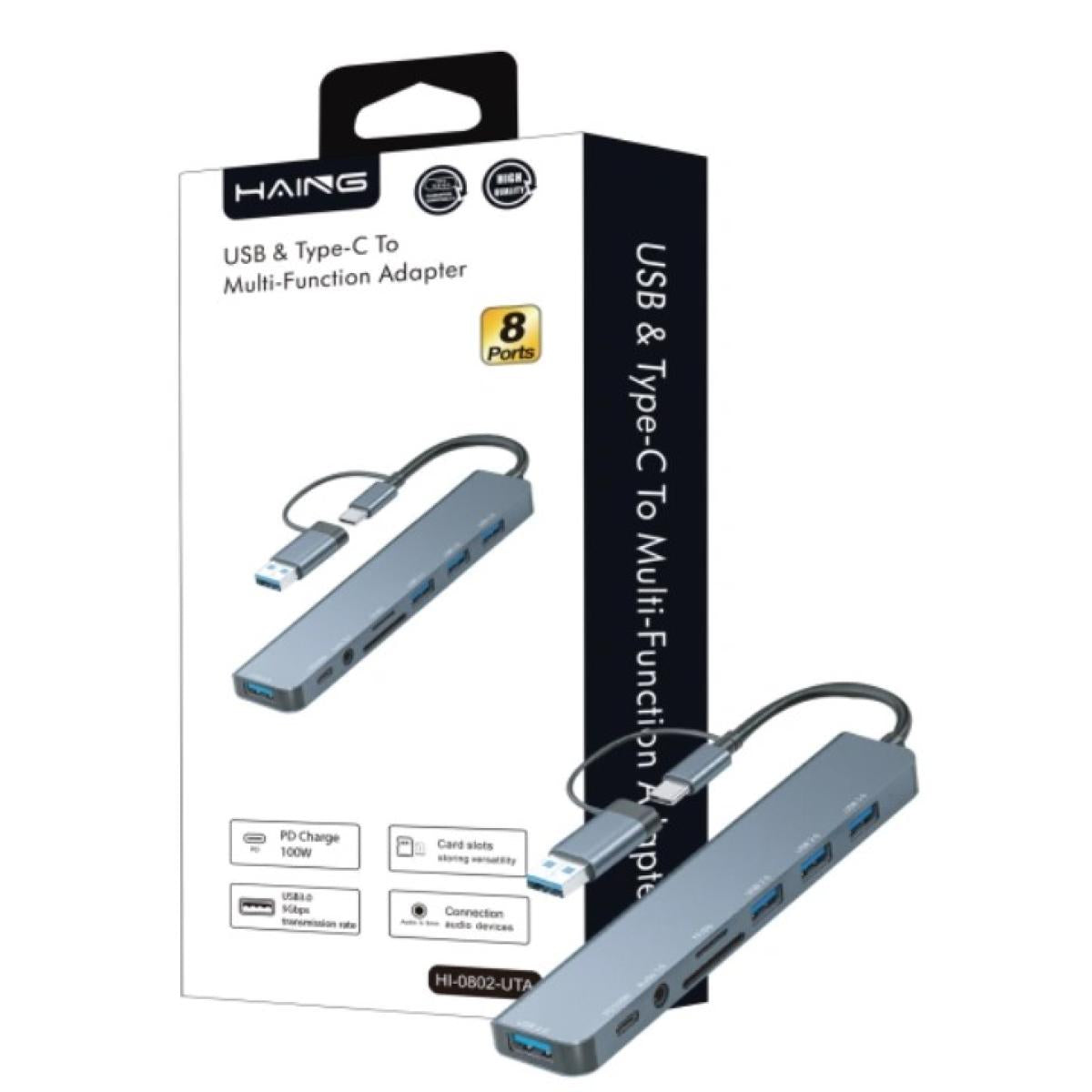 HAING TYPE C 8 in 1 USBMulti-Function Adapter. HI-0802-UTA