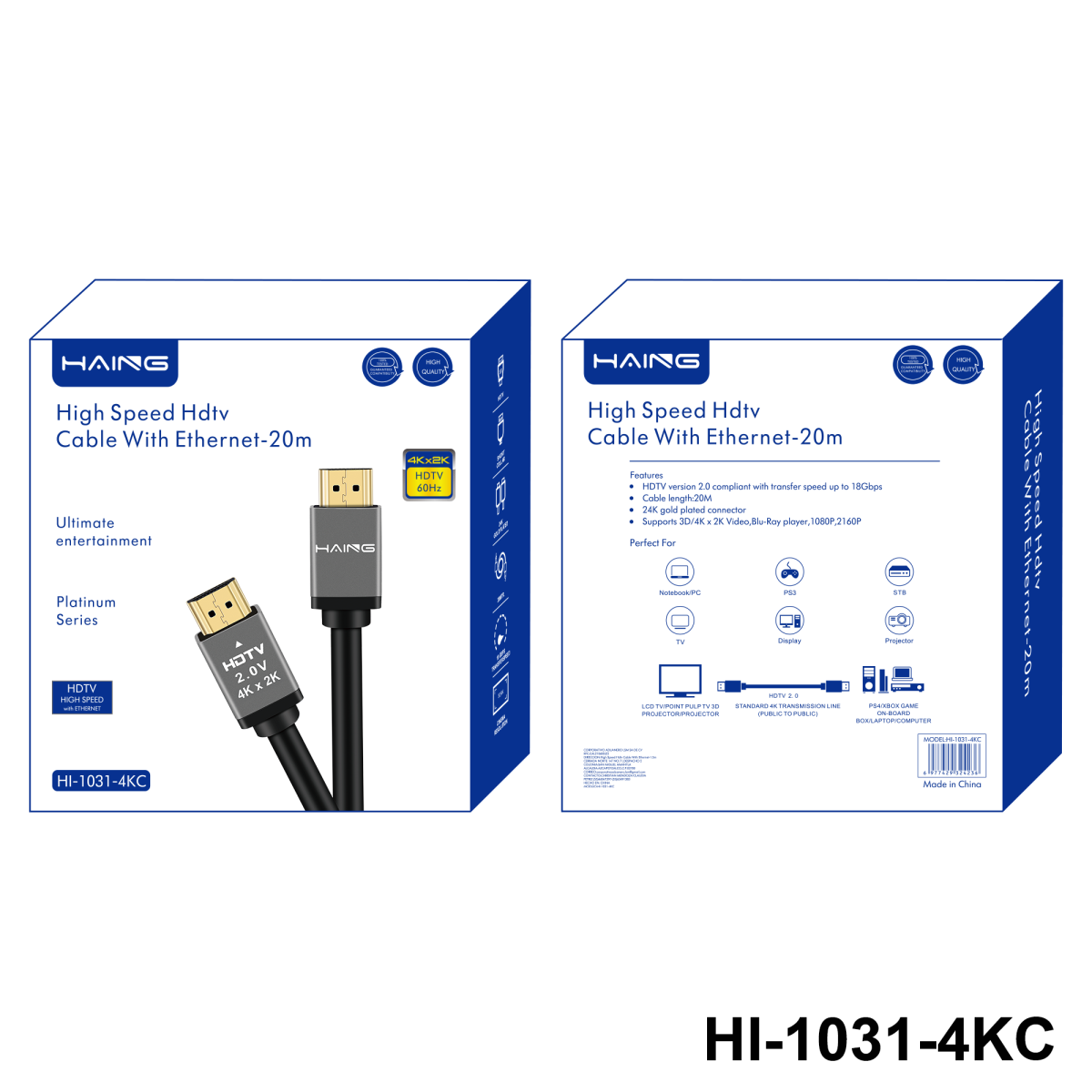 HAING HI-1031-4KC-20M High Speed 4K HDMI Cable With Ethernet 20M