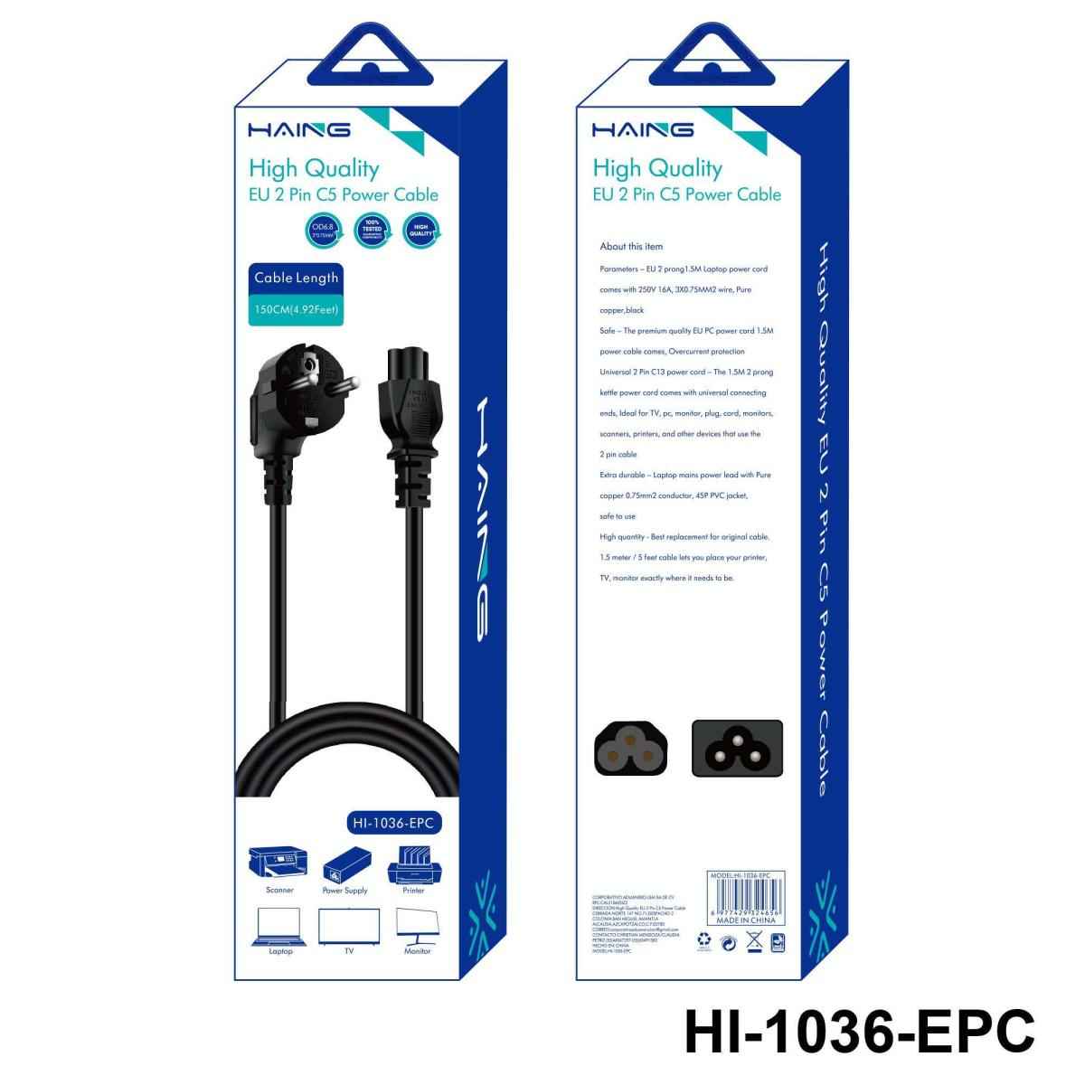 HAING HI - 1036 - EPC - 150C EU 2 Pin to C5 Power Cable 1.5 meter with cables