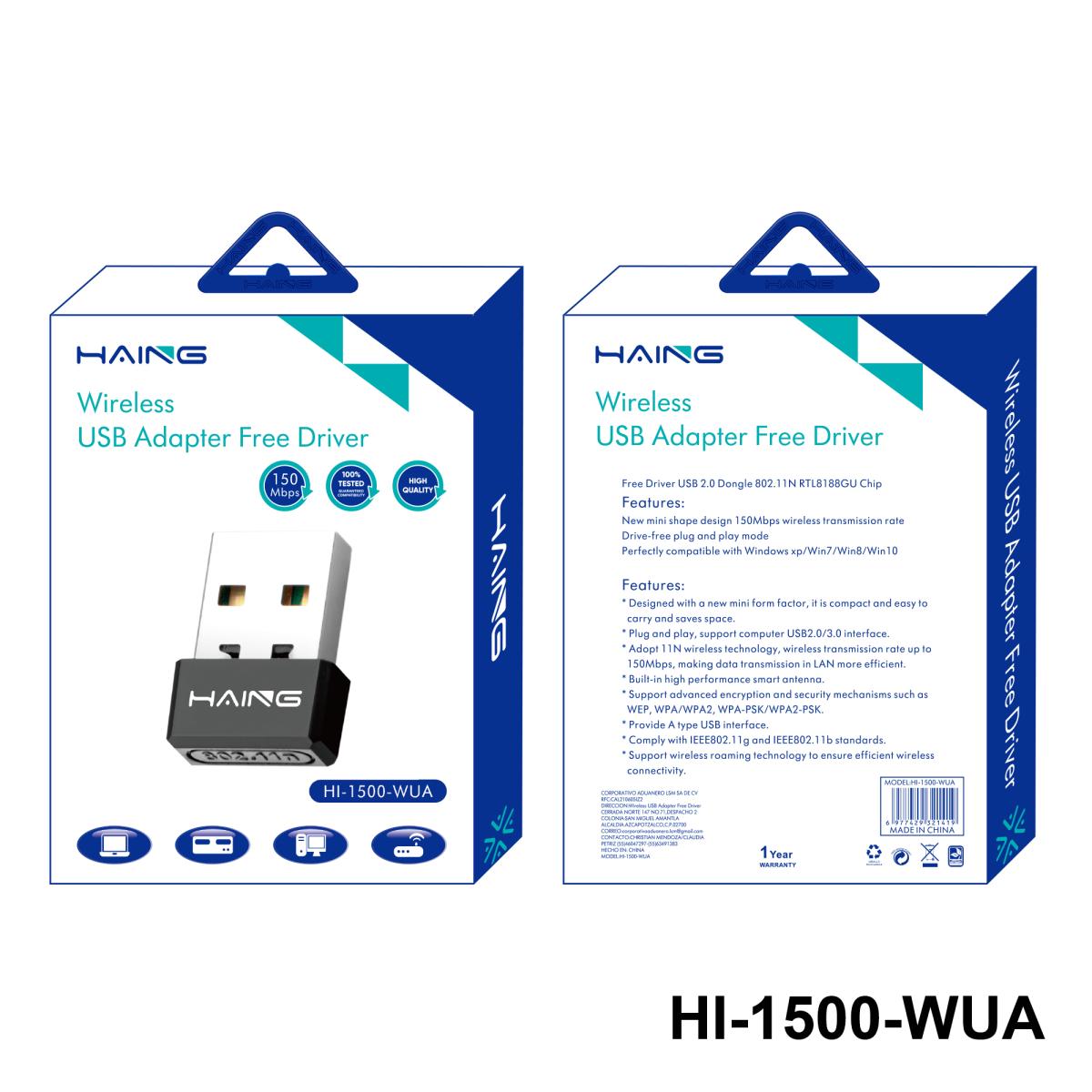 HAING HI-1500-WUA 150Mbps 11n Wi-Fi USB Adapter