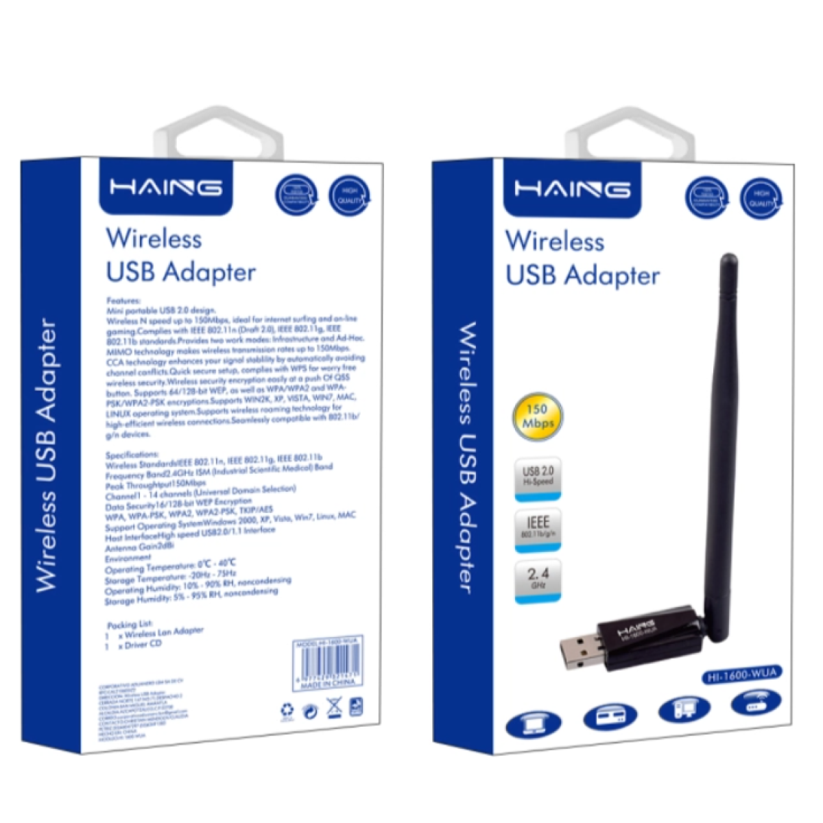 HAING HI-1600-WUA USB Wireless Network/LAN Dongle Adapter 150 Mbps