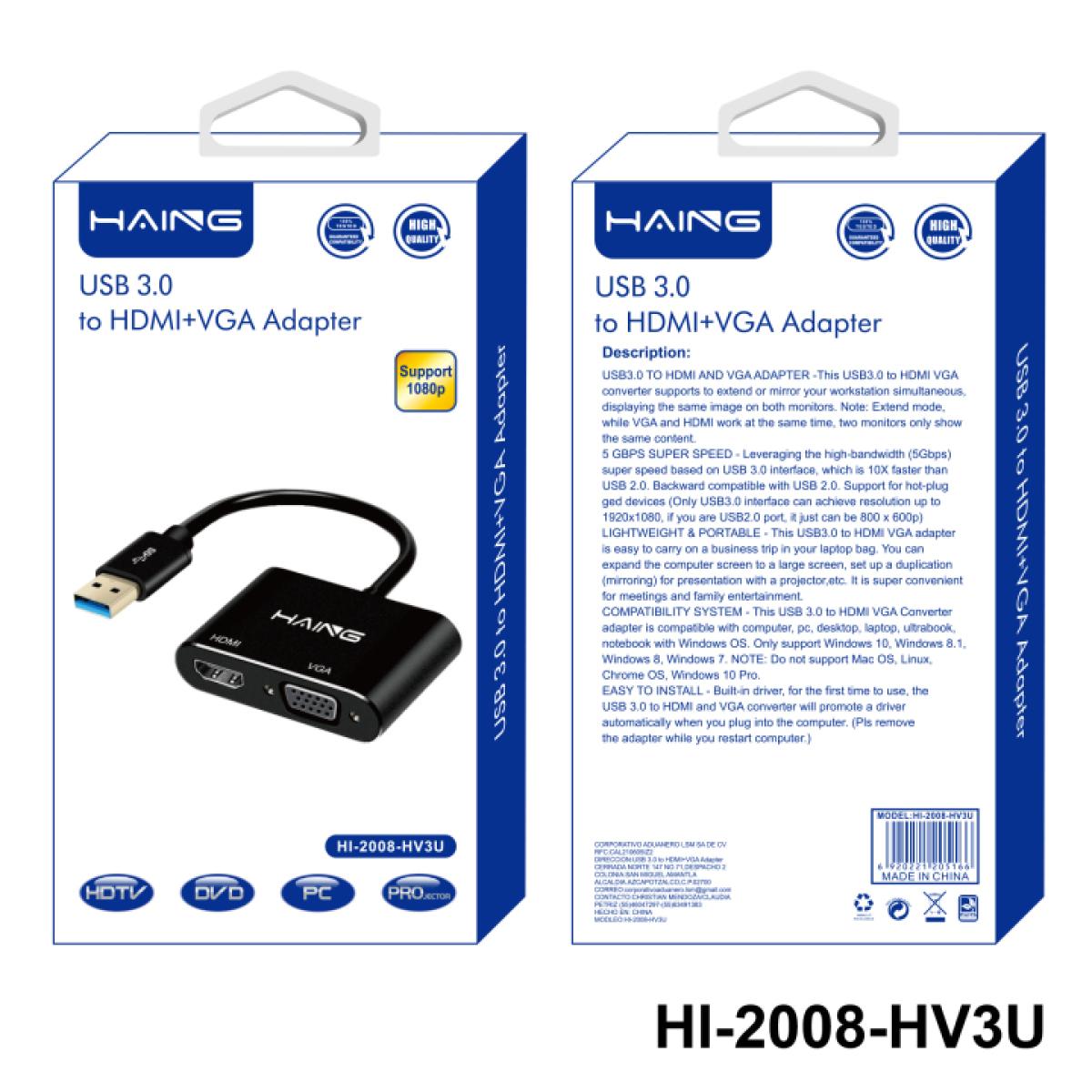 HAING USB 3.0 to HDMI VGA Adapter Converter